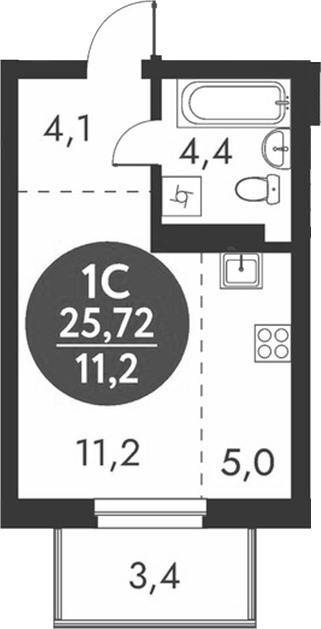 Планировка — Скандинавские кварталы, Студия, 25 м²
