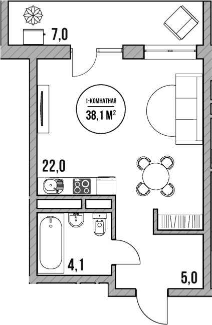 Планировка — МореТут, Студия, 31 м²