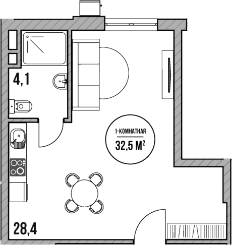 Планировка — МореТут, Студия, 33 м²