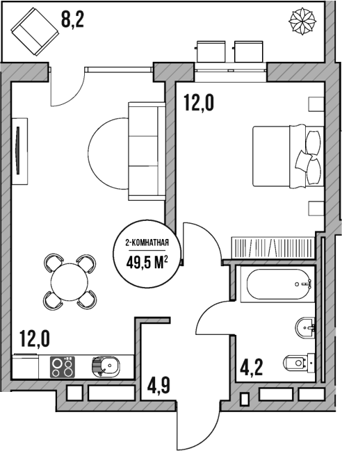 Планировка — МореТут, 2-комн., 41 м²