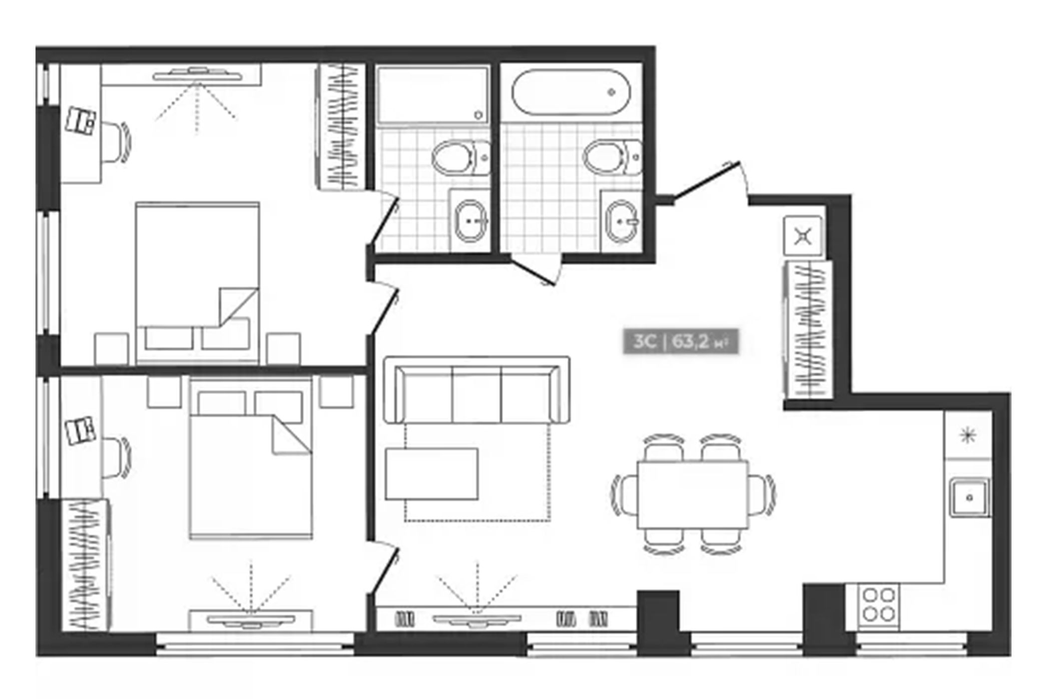 Планировка — Freedom, Студия, 63 м²