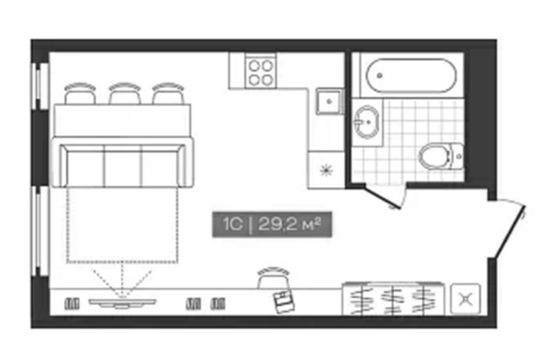 Планировка — Freedom, Студия, 29 м²