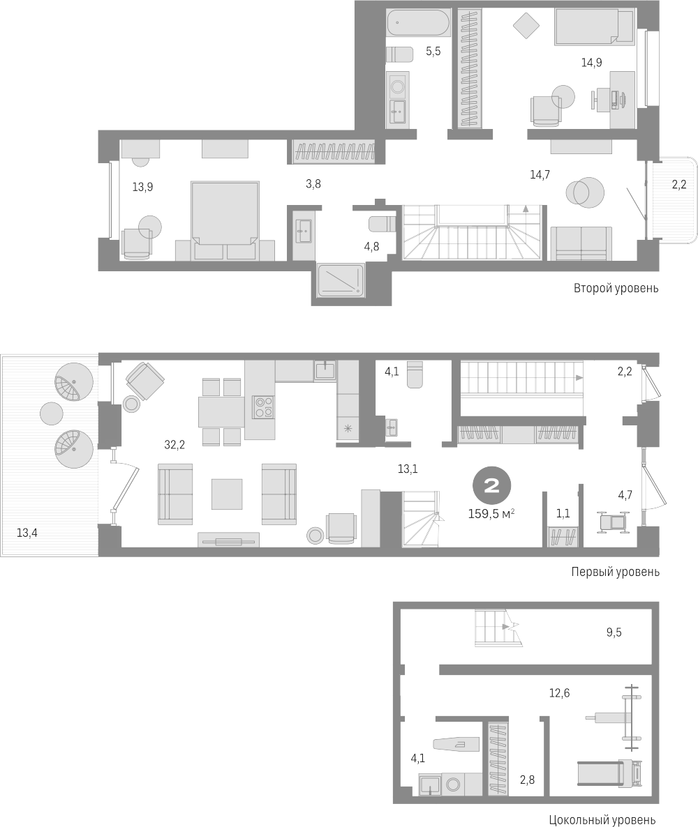 Планировка — На Декабристов, 3-комн., 144 м²