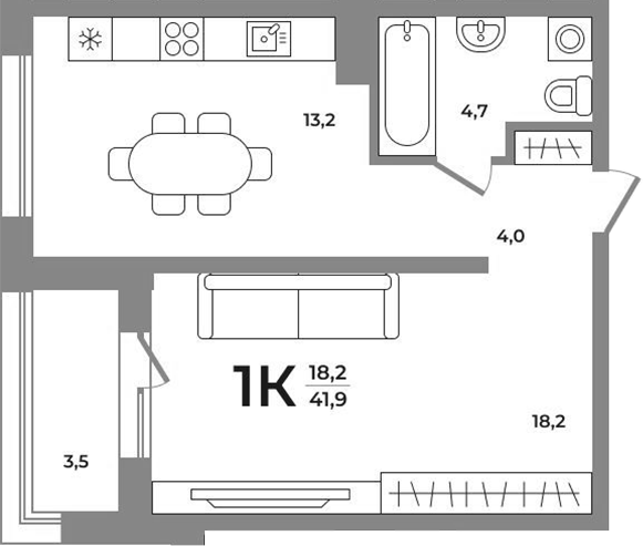 Планировка — Сергиев Пассаж на Беловежской, 1-комн., 40 м²