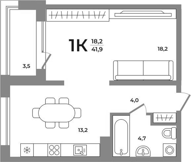 Планировка — Сергиев Пассаж на Беловежской, 1-комн., 40 м²