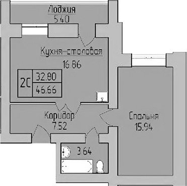 Планировка — Дивногорский, 2-комн., 44 м²