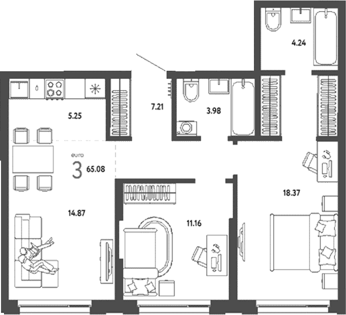 Планировка — Страна. Береговая, 3-комн., 65 м²