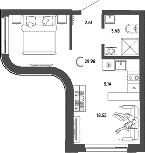 Планировка — Страна. Береговая, Студия, 30 м²