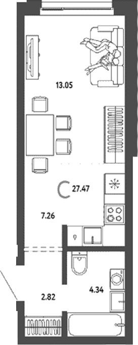 Планировка — Страна. Береговая, Студия, 27 м²