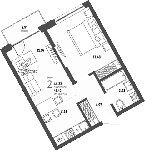 Планировка — Страна. Береговая, 2-комн., 41 м²