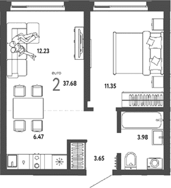 Планировка — Страна. Береговая, 2-комн., 38 м²