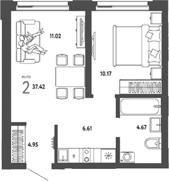 Планировка — Страна. Береговая, 2-комн., 37 м²