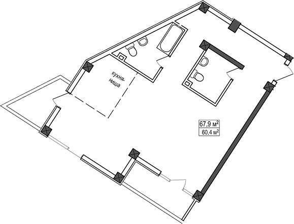 Планировка — Мармелад, 1-комн., 55 м²