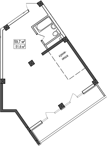 Планировка — Мармелад, 1-комн., 52 м²