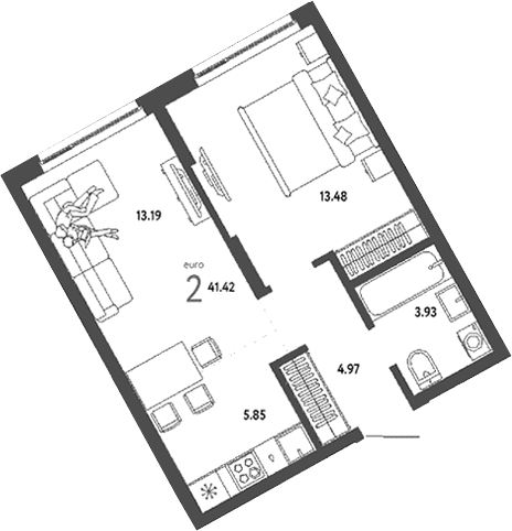 Планировка — Страна. Береговая, 2-комн., 41 м²