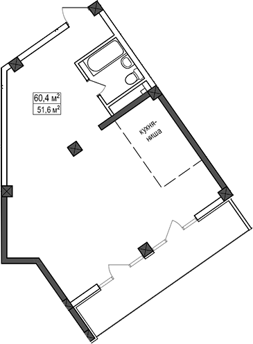 Планировка — Мармелад, 1-комн., 52 м²