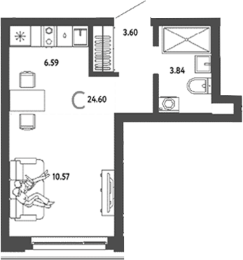Планировка — Страна. Береговая, Студия, 25 м²