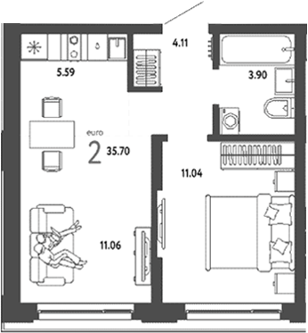 Планировка — Страна. Береговая, 2-комн., 36 м²