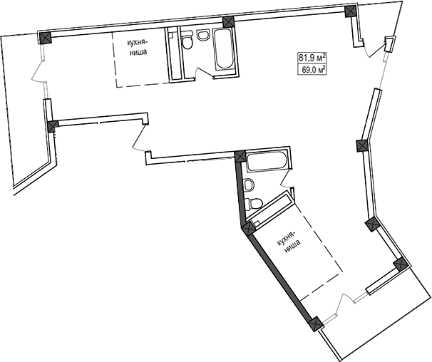 Планировка — Мармелад, 1-комн., 69 м²