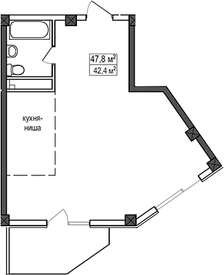 Планировка — Мармелад, 1-комн., 42 м²