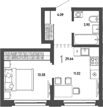 Планировка — Страна. Береговая, 1-комн., 30 м²
