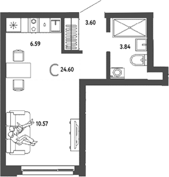 Планировка — Страна. Береговая, Студия, 25 м²