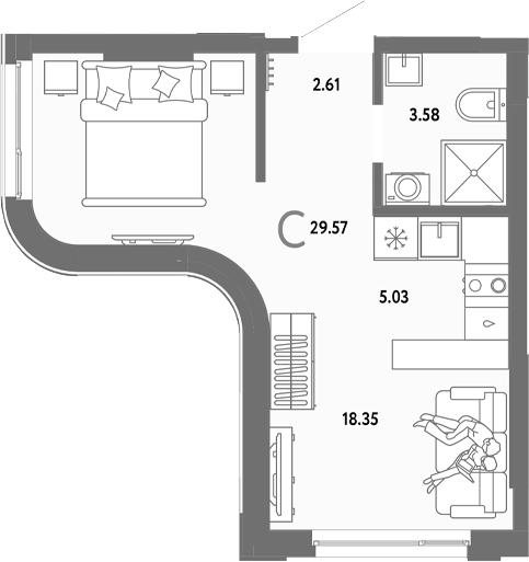 Планировка — Страна. Береговая, Студия, 30 м²
