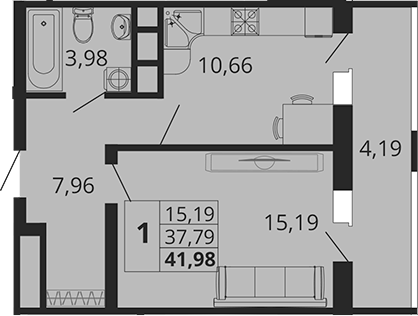 Планировка — Родные Просторы, 1-комн., 38 м²
