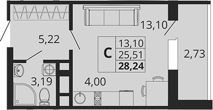 Планировка — Родные Просторы, Студия, 26 м²