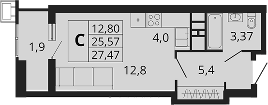 Планировка — Родные Просторы, Студия, 26 м²