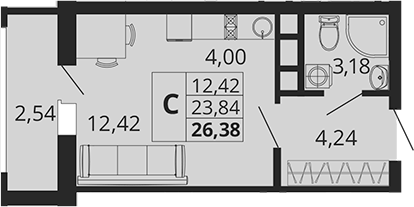 Планировка — Родные Просторы, Студия, 24 м²