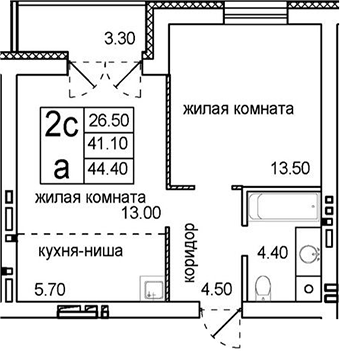 Планировка — Promenade, 2-комн., 41 м²