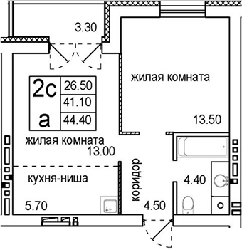 Планировка — Promenade, 2-комн., 41 м²