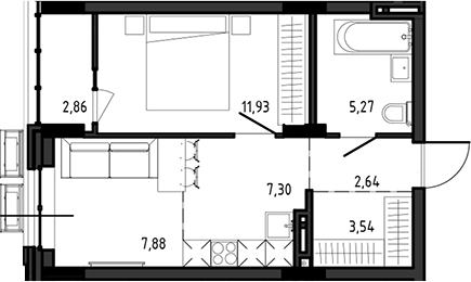 Планировка — Ясный Берег, 2-комн., 39 м²