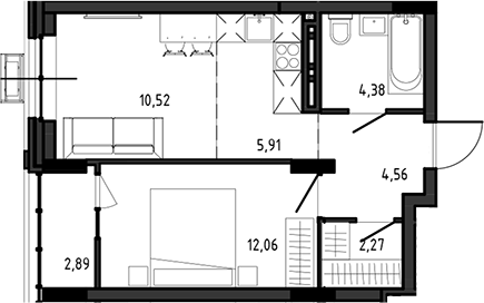 Планировка — Ясный Берег, 2-комн., 40 м²