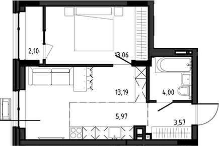 Планировка — Ясный Берег, 2-комн., 40 м²