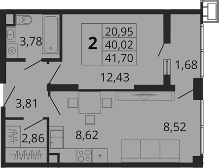 Планировка — Родные Просторы, 2-комн., 40 м²