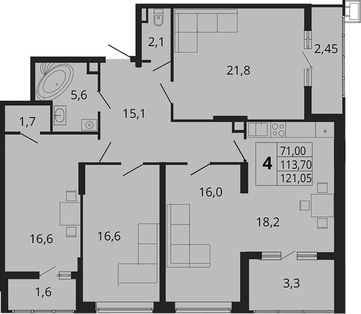 Планировка — Родные Просторы, 4-комн., 114 м²