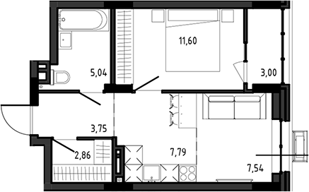 Планировка — Ясный Берег, 2-комн., 39 м²
