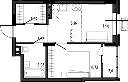 Планировка — Ясный Берег, 2-комн., 40 м²