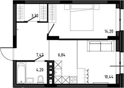 Планировка — Ясный Берег, 2-комн., 52 м²
