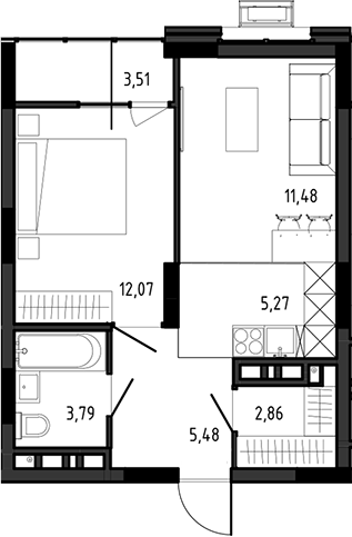 Планировка — Ясный Берег, 2-комн., 41 м²
