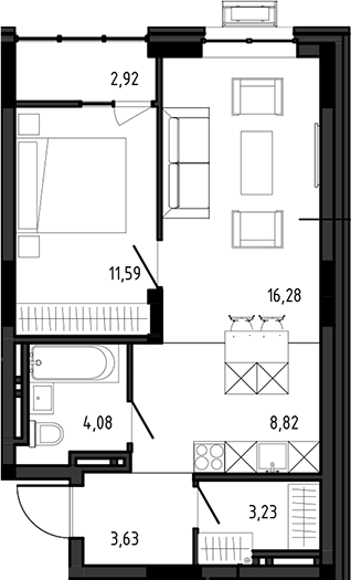 Планировка — Ясный Берег, 2-комн., 48 м²