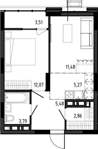 Планировка — Ясный Берег, 2-комн., 41 м²