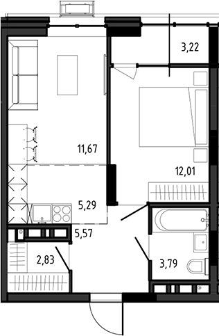 Планировка — Ясный Берег, 2-комн., 41 м²