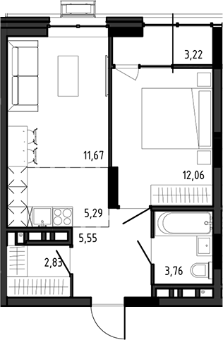 Планировка — Ясный Берег, 2-комн., 41 м²