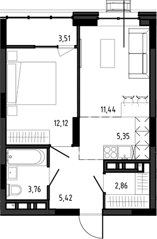 Планировка — Ясный Берег, 2-комн., 41 м²