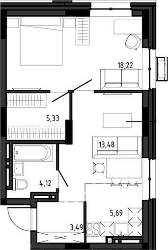 Планировка — Ясный Берег, 2-комн., 50 м²