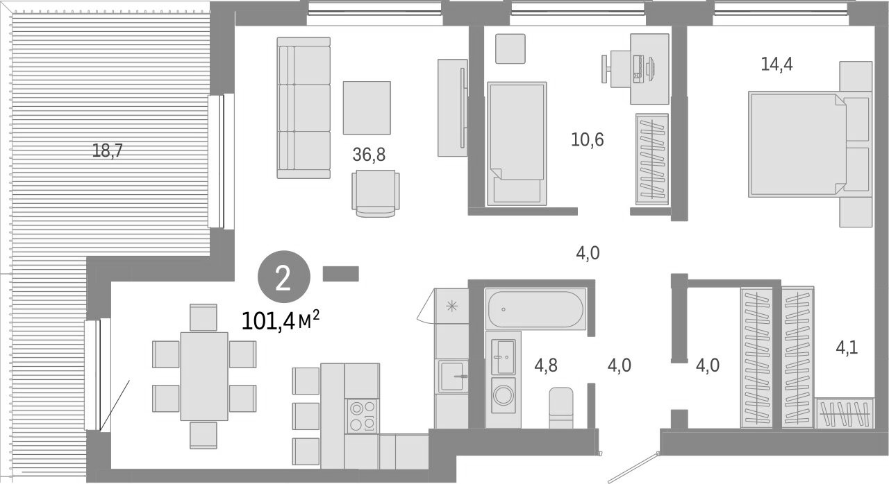 Планировка — Европейский берег, 2-комн., 83 м²