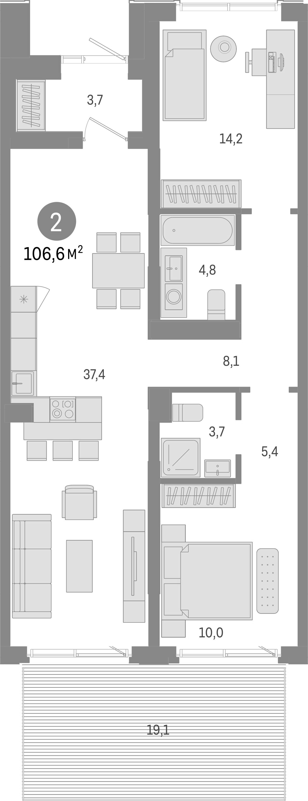 Планировка — Европейский берег, 2-комн., 88 м²